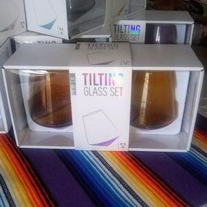 SILVER ONE Amber Tilting Glass Set of 2 Cocktail Rocks Glasses
